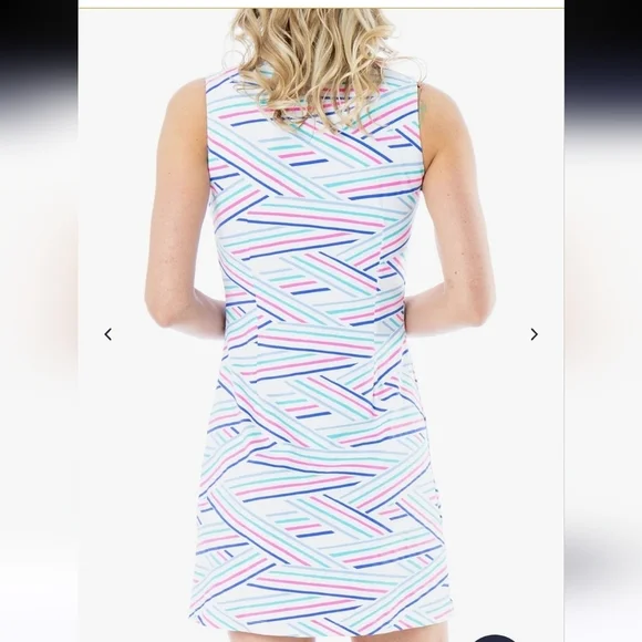 MAHI GOLD Ryder Dress in Chatham Cloth: Chart Your Course in Peony Pink. Size M - Picture 5 of 10